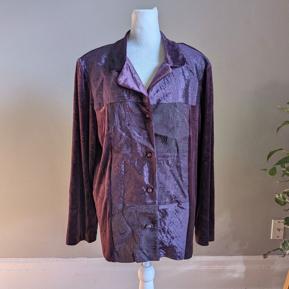 Vintage 90s K Studio Jacket Top Mixed Media Purple Velvet Paisley Whimsygoth 18